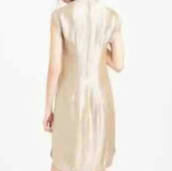 J. Crew Champagne Gold  Metallic Stealth High & Low hem  Shirt dress Sz 8 - Picture 2 of 10